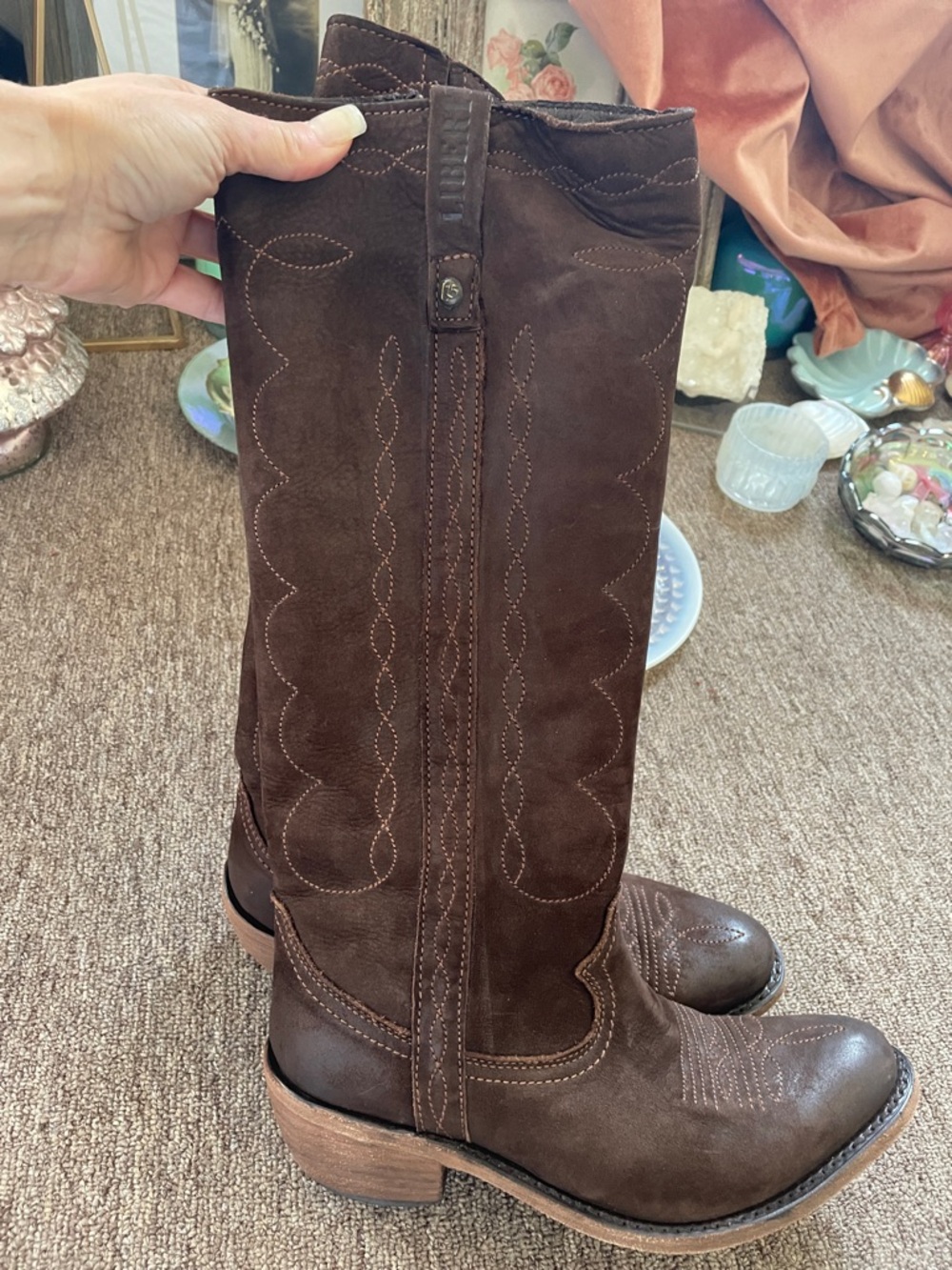 LIBERTY Black Women's Dark Brown Suede Western Knee-High Boot - Picture 7 of 11